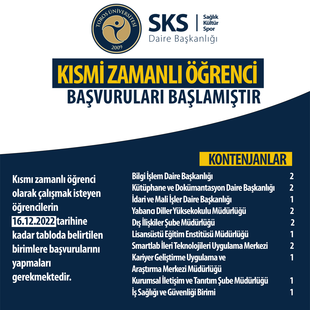KISMİ ZAMANLI ÖĞRENCİ BAŞVURULARI BAŞLADI